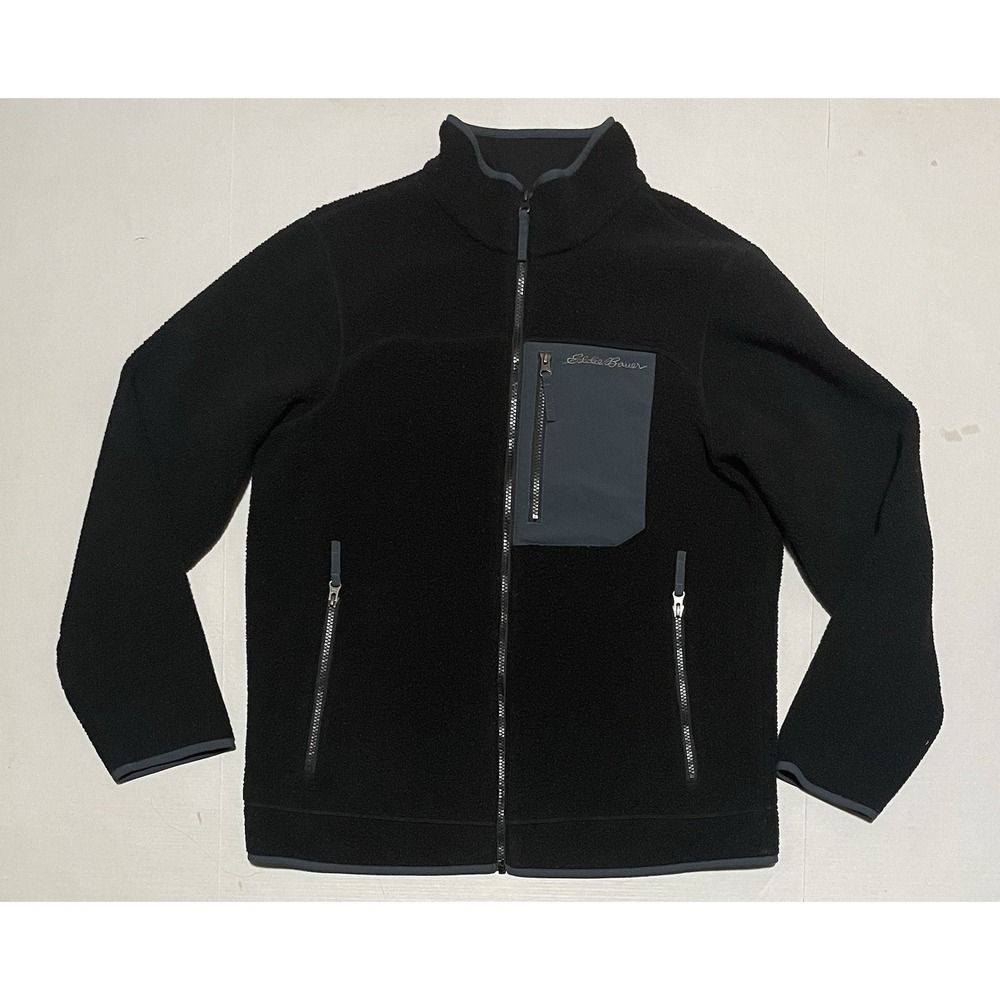 Eddie Bauer Mens Black Full-Zip Fleece Jacket Size‎ Medium Pockets